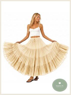 25 Yard Tiered Cotton Boho Maxi Skirt Full Sweep Drawstring